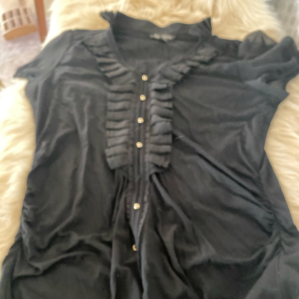 White black market women top, sheer frills, size L